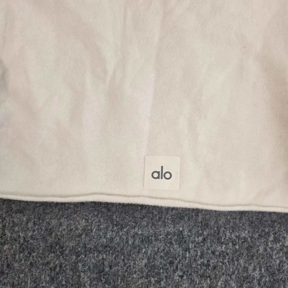 Alo Yoga Sweatshirt Women Medium Cropped Barre Shoulder Coverup in Ivory Relaxed